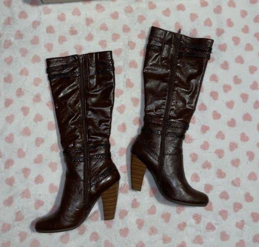 Bordeaux Bass Shoes Bass  Brown Knee High Heel Boots Size 7