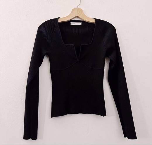 Oak + Fort  Square Neck Sweater Top Ribbed Black