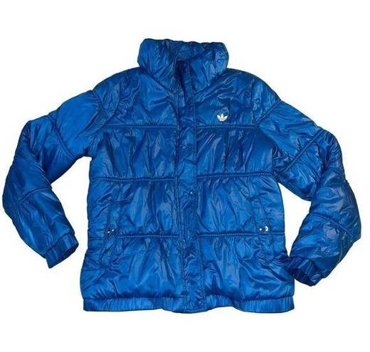 Adidas Originals Womens Puffer Jacket Winter Coat Full Zip High Collar Blue XL
