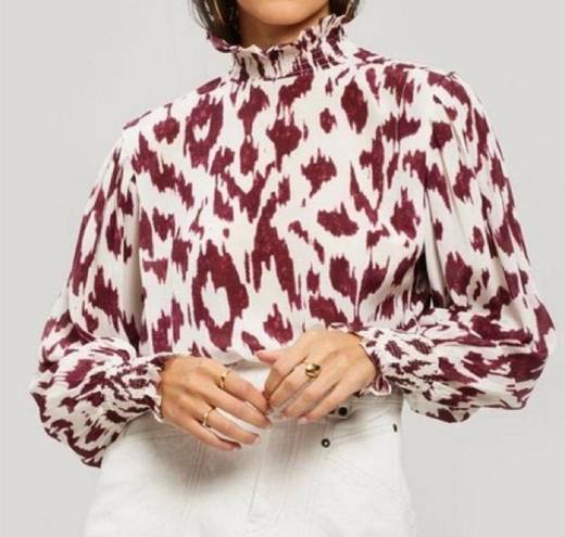 Isabel Marant  etoile Yoshi IKAT silk burgundy puff sleeve blouse top sz 36