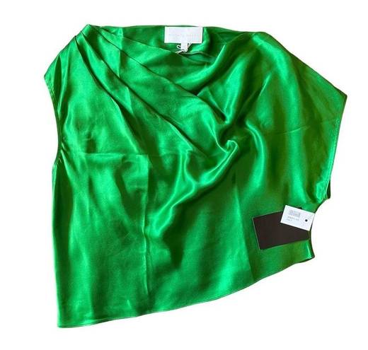 Michelle Mason  emerald green asymmetrical off-shoulder drapey silk blouse