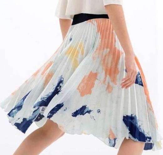 ZARA  Asymmetrical Pleated Midi Skirt Sz. S Water Colors Career Full Skirt