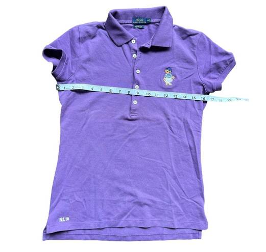 Polo  Bear Embroidered Bear Purple Casual Button Top Size Medium