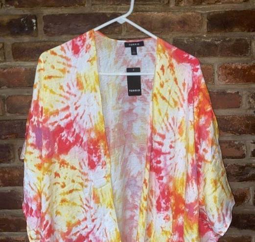 Torrid NWT  Pink Yellow Tie Dye Duster Kimono Women's Size 2/2X