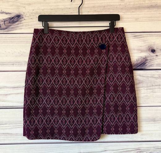 The Loft  Burgundy Diamond Tweed Button Wrap Skirt