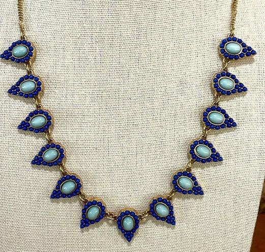 Vintage Blue  stone teardrop double strand gold tone necklace