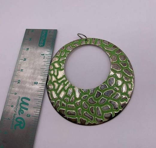 Round Green and Silver Toned Painted Pendant