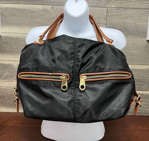 Big Buddha Black Slouchy Shoulder Bag with Tan Removable Shoulder Strap