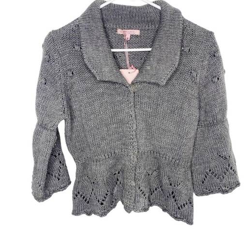 Krass&co Hekla &  Peplum Bobble Knit Sweater Gray Wool Cardigan Women's Medium Italy