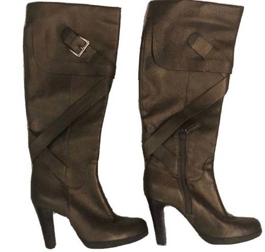 Via Spiga  Metallic Golden Brown Leather Knee Length Boot