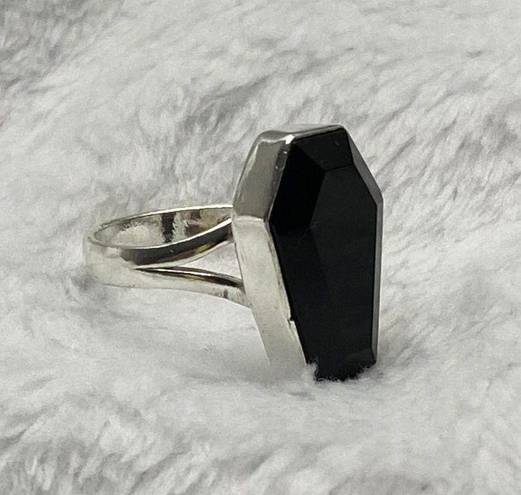 Onyx 925 Silver Natural Black  Gemstone Coffin For Men Woman Ring Size - 8-RGN -785