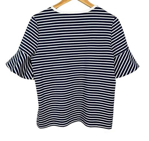 Draper James Navy Blue Stripe Ruffle Short SleeveT Shirt Small