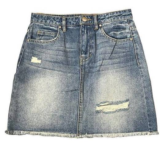 Harper  A-Line Distressed Denim Mini Skirt Women Small Raw Hem Medium Wash Cotton