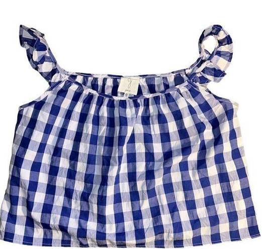 Joie  Gingham Crop Ruffle Women’s Navy White Tank Top/Sz L Never Worn. EUC