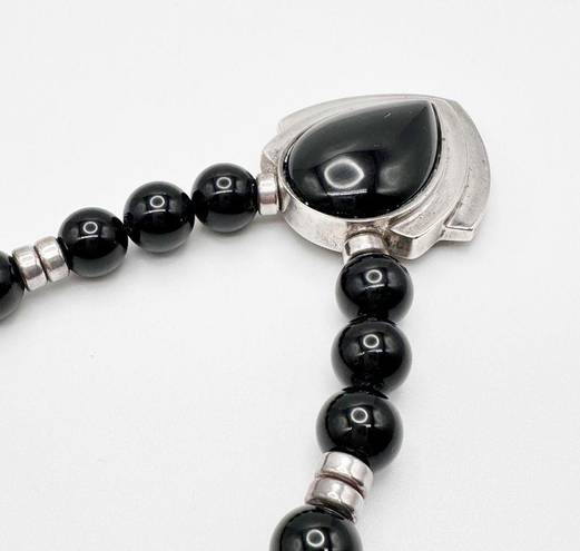 Onyx Vintage Black  Sterling Silver Statement Necklace Beaded Western Bohemian