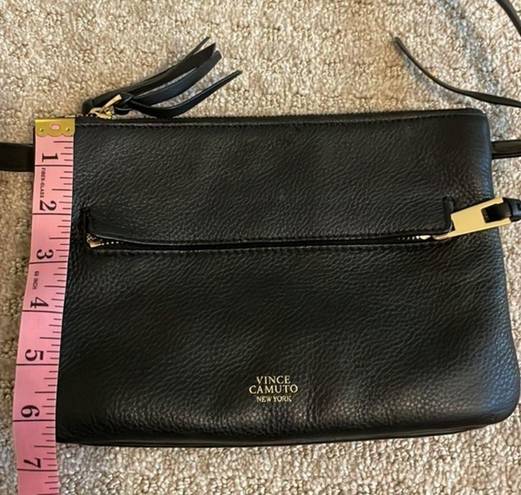 Vince Camuto  Black Leather Double Zipper Pocket Crossbody Purse Handbag