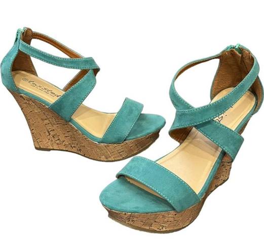 Twisted , Strappy Wedges, slip in and step out. Aqua Blue