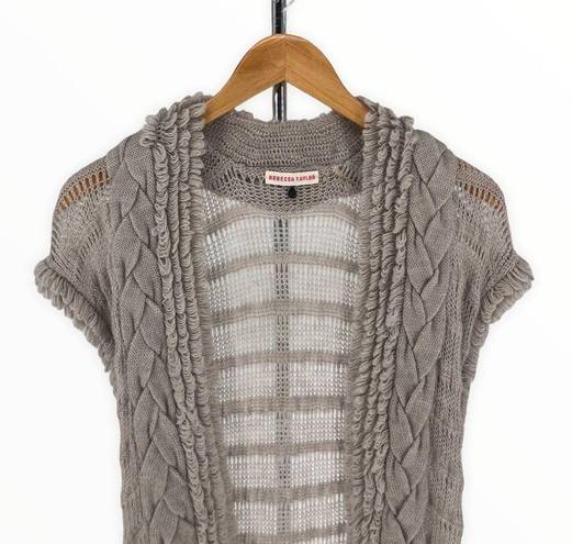 Rebecca Taylor  Grey Chunky Cap Sleeve Open Knit Cardigan Sweater Wool Mohair XS