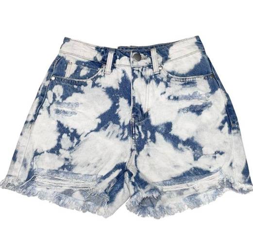 BP New  Ripped Cutoffs High Rise Shorts Non-Stretch Denim Blue Bleach Wash