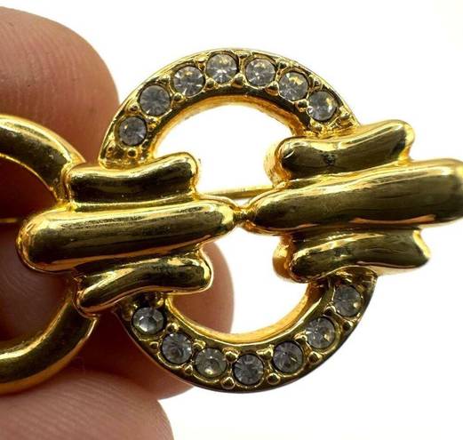 Swavorski Vintage Swarovski swan circle bar gold tone brooch