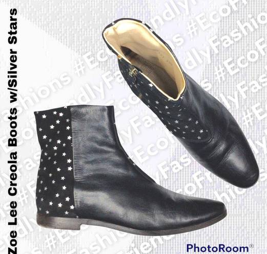 Lee Zoe  Nu 19 Womens Black Creola Boots Silver Stars Zipper Ankle Boot Size 39.5