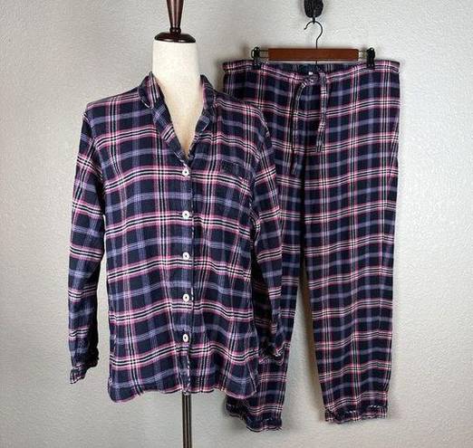 Brooks Brothers  Womens Flannel Pajama Shirt Pants Set Size L Large Plaid Cotton