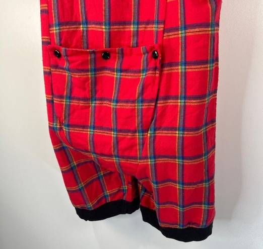 One Piece Vintage Night Flowers Plaid Flannel Romper Red  Pajama