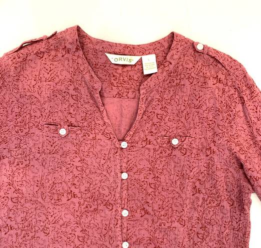 Orvis Pink Floral Button Blouse Shirt Size Large