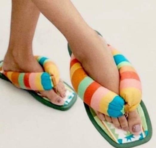 Farm Rio  Striped Multicolored Puffy Pineapple
Sandals(Size 6)