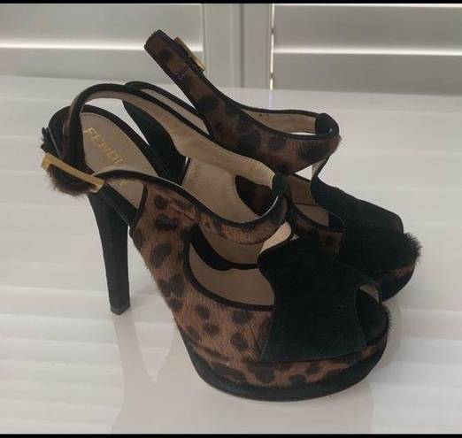 Fendi Authentic  leopard pony hair heels shoes 37