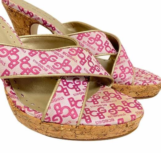 BCBGirls  Pink High Heels Cork Sandal 9B