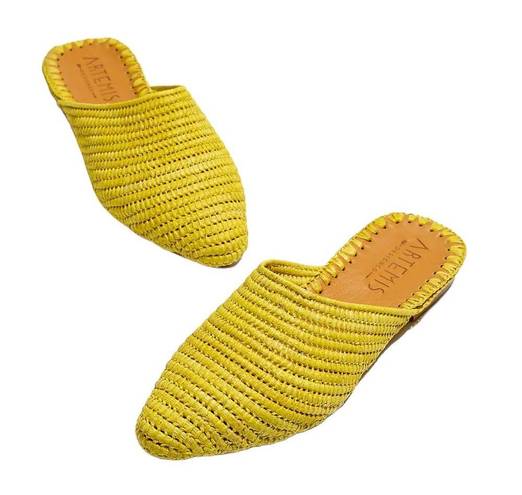 Krass&co Artemis Design . Raffia Babouche Yellow Flats Mules Slides Size 7