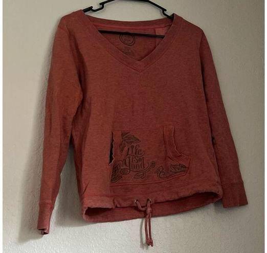 Life is Good  Womens Sz S Heathered Orange LS Pullover Sweatshirt Kangaroo Pocket