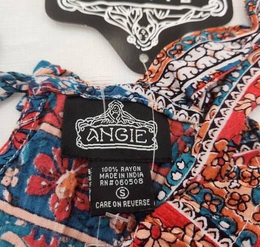 Angie  Womens Size Small Border Print Multi Tier Multi Color Lace Up Back Dress