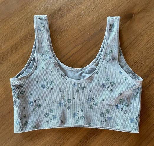 Aerie  Superchill Scoop Seamless Bralette Bra Unpadded Light Blue Floral, Size M