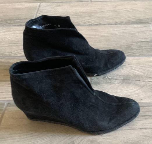 Stuart Weitzman  seamstress black suede wedge booties