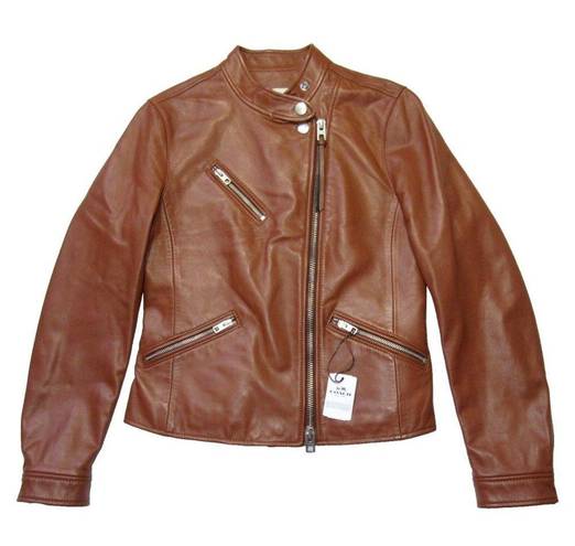 Coach NWT  Uptown Racer in Saddle Sheep Leather Motorcycle Moto Jacket XS $895
