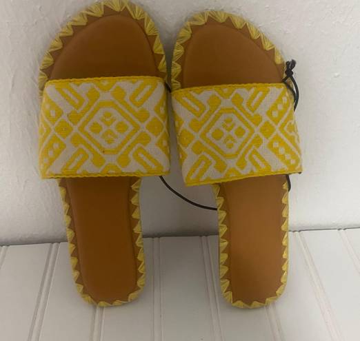 Vera Pelle Pimbo Women’s Real Leather Slip on Sandals Yellow/White Size 5.5 NWT