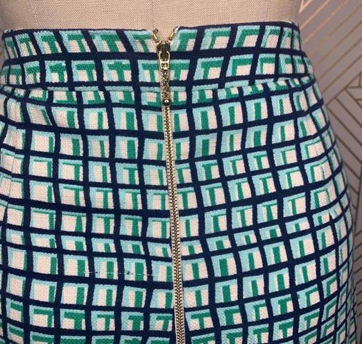 Kate Spade  Judy Check Print Pencil Skirt in Green & Navy Blue Size US 10