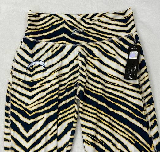 Majestic Zubaz NFL Los Angeles Chargers Navy Yellow Striped  Yoga Pants Womens L