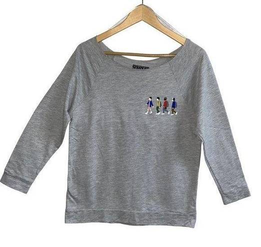 Stranger Things  Off The Shoulder Gray Sweatshirt Top Medium