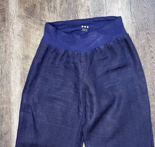 Three Dots  Wide Leg High Waisted Linen Pants Navy Blue Size Small