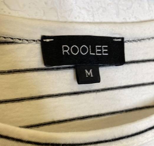 Roolee  Women’s Black & White Striped Midi T-Shirt Dress Casual Sz M Cotton