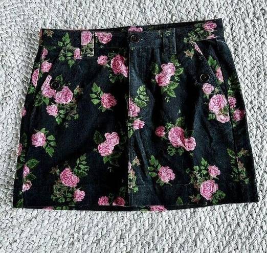 Wild Fable  Skirt 6 Black Corduroy Mini Rose Floral Boho Rib Dress Pink Women NWT