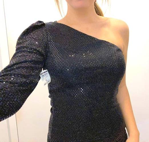 idem Ditto Black sparkly one shoulder long sleeve dress