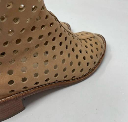 Loeffler Randall  Ione Beach Tan Leather Perforated Peep Toe Ankle Boots Shoes 6