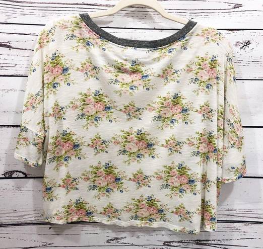 SoulCycle  Cropped Athletic Floral Ringer T-Shirt