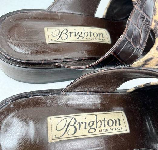 Brighton  Sandals Mules 7.5M Brown Leopard Leather Fabric Silver