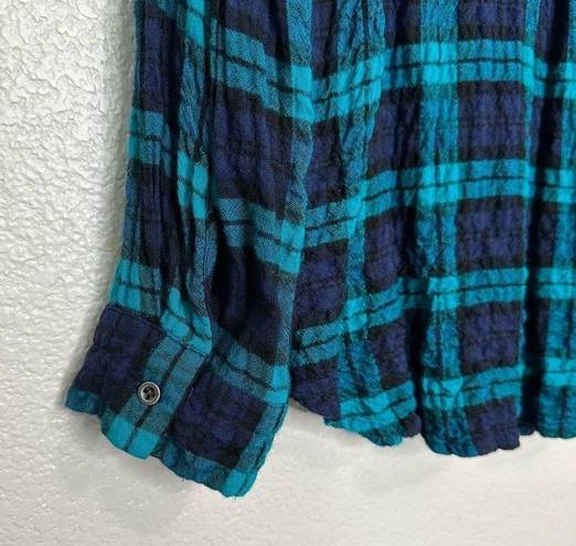 Jane and Delancey  Blue Green Plaid Gauzy Button Down Shirt