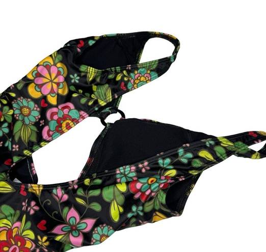 Modcloth  The Lara Black Floral One Piece Swimsuit Large